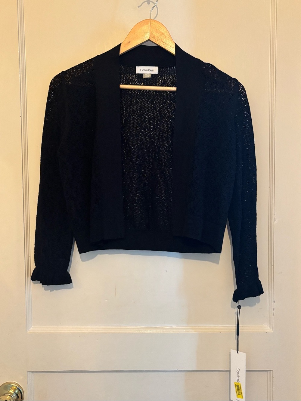 Calvin Klein Black Cropped Open-Front Cardigan